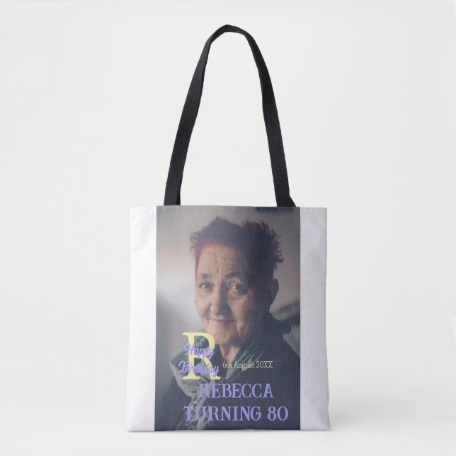 Tote Bag Photo 80e anniversaire ajouter nom date moderne vi (Devant)