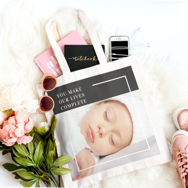 Tote Bag Photo bébé mignonne moderne | Citation de beauté (Créateur téléchargé)