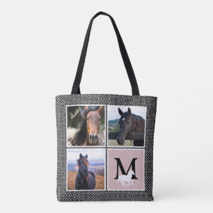 Tote Bag Photo Cheval Monogramme Blanc Noir