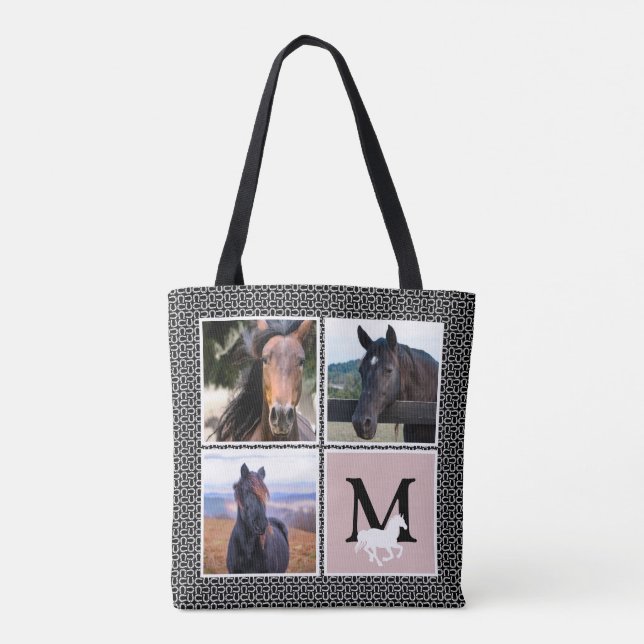 Tote Bag Photo Cheval Monogramme Blanc Noir (Dos)