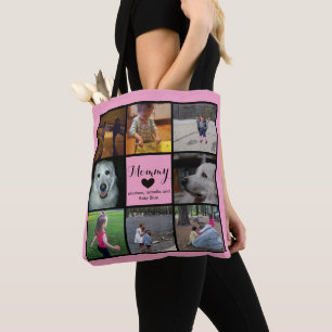 Tote Bag Photo Collage cadeau pour maman, grand-mère, rose 