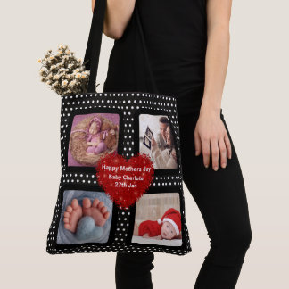 Tote Bag Photo collage maman mère noir pois coeur rouge