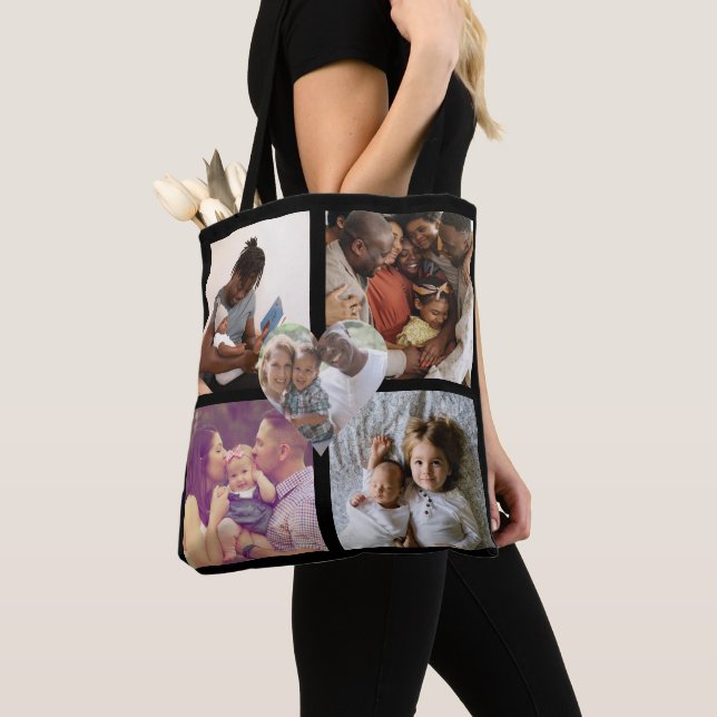 Tote Bag Photo Collage Unique Personalized 5 Photo Heart (De près)