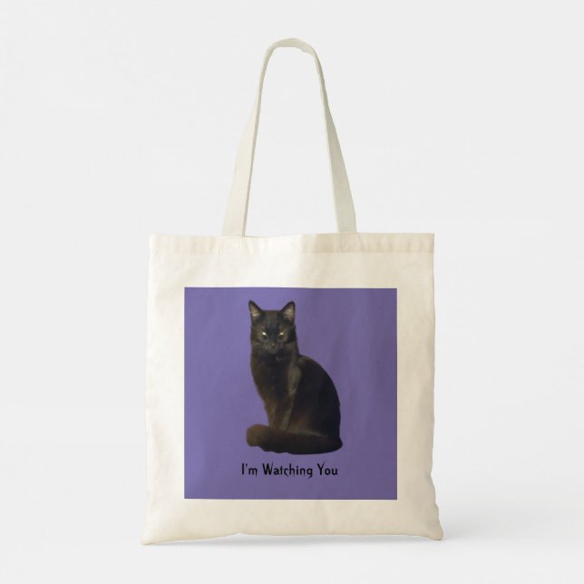 Tote Bag Photo Coupe Chat Noir Éclairage Vous Regardant Vio (Dos)