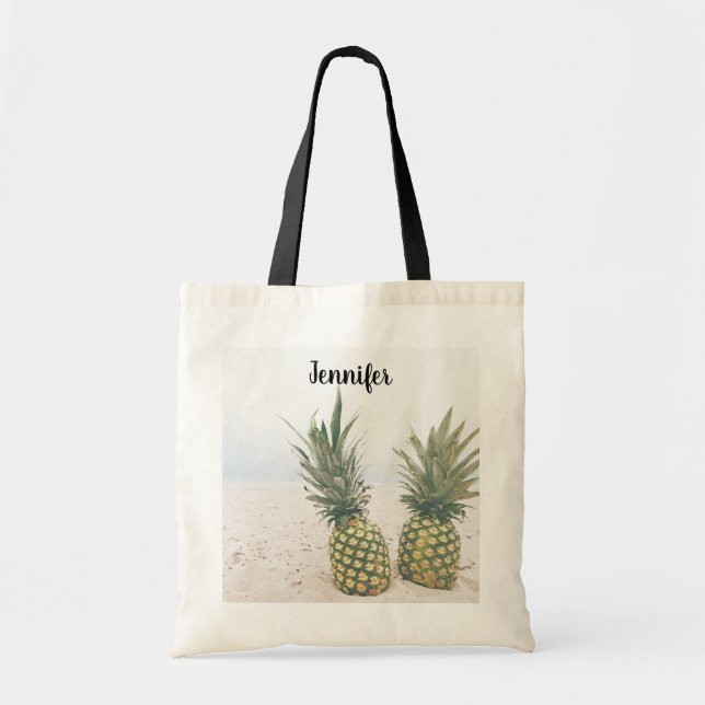 Tote Bag Photo de 2 ananas sur une plage (Devant)