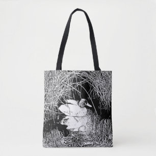 Tote Bag Photo de canard de Mallard Oiseau noir et blanc du