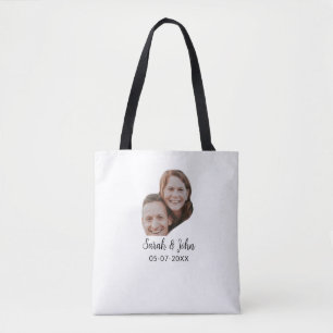 Tote Bag Photo de couple avec nom et date de mariage simple