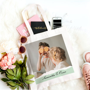 Tote Bag Photo de famille moderne et nom personnalisé Monna