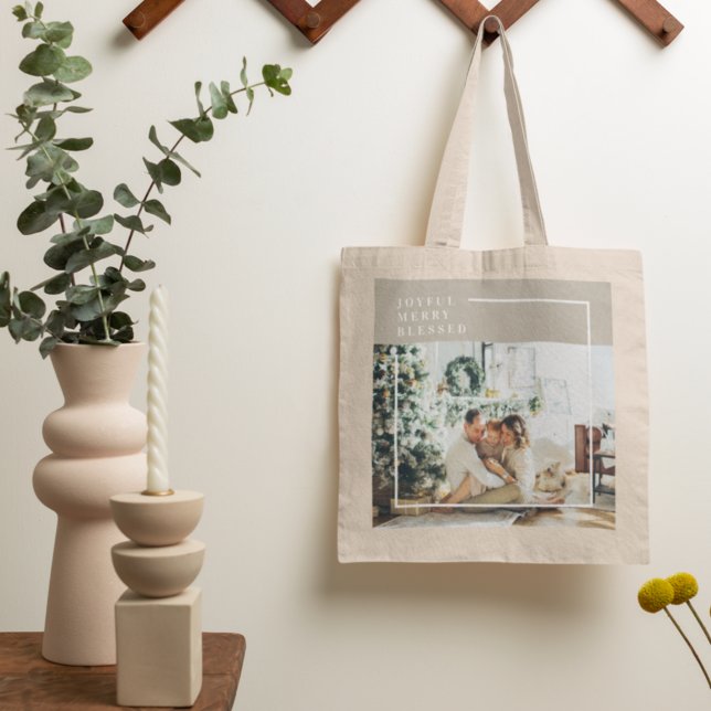 Tote Bag Photo de famille moderne | Joyeux Joyeux Joyeux Bé (Créateur téléchargé)