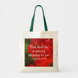 Tote Bag Photo de Fleurs rouges trésor spécial Bible Verse