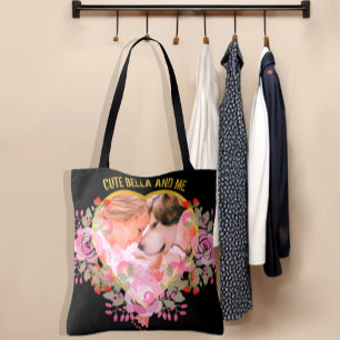Tote Bag Photo de forme de coeur floral personnalisée