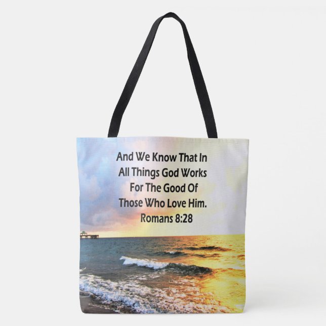 TOTE BAG PHOTO DE LA SCRIPTURE 8:28 DES ROMAINS (Devant)