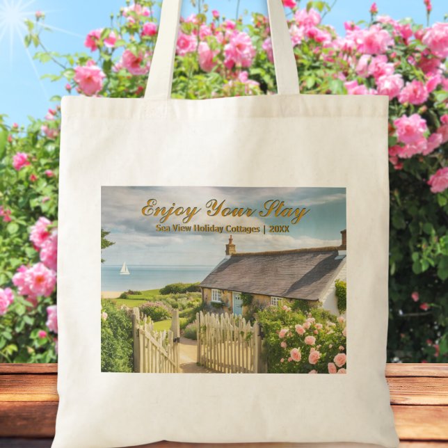 Tote Bag Photo de location de cabane de vacances de maison  (A stylish tote bag to customize with your own photo and text, to publicise your vacation rental)