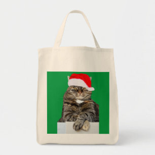 Tote Bag Photo de Noël Humbug de chat avec Santa Hat