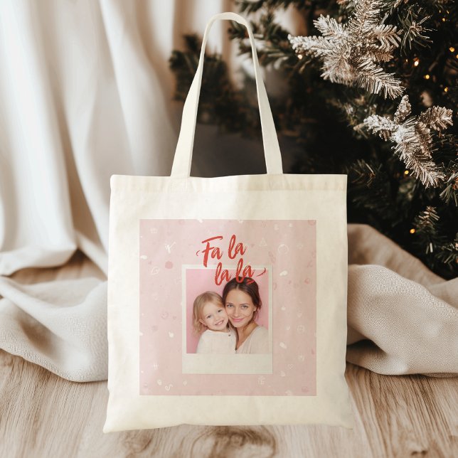 Tote Bag Photo de Noël personnalisée Fa La La Pink (Créateur téléchargé)