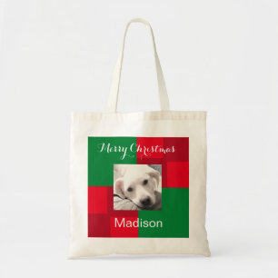 Tote Bag Photo de vacances de chien mignon rouge et vert