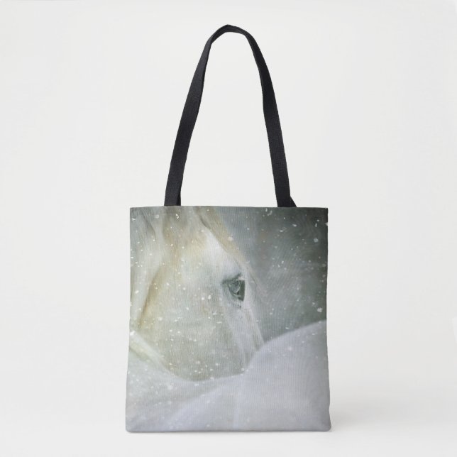 Tote Bag Photo d'un magnifique cheval blanc en hiver (Devant)