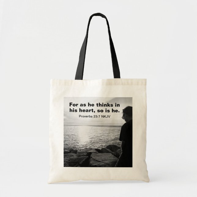 Tote Bag Photo en noir et blanc de la Bible Verse de Mer et (Devant)