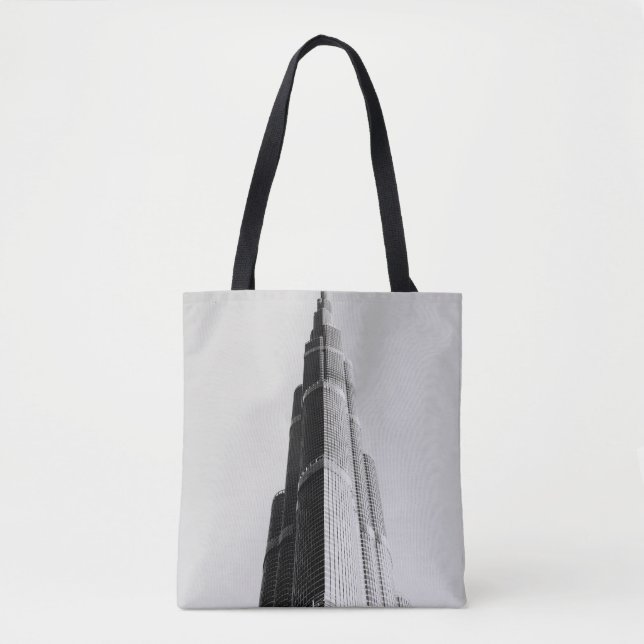 TOTE BAG PHOTO GRAYSCALE DU BÂTIMENT À HAUTE AUGMENTATION (Devant)