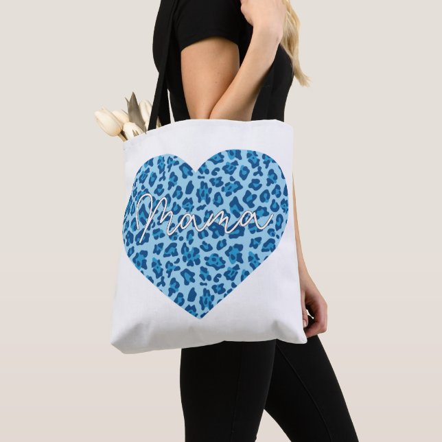 Tote Bag Photo Mama Word Art sur le Motif Leopard Bleu (De près)