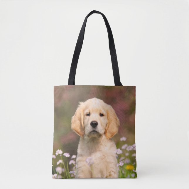 Tote Bag Photo mignonne de chiot de chien de golden (Devant)