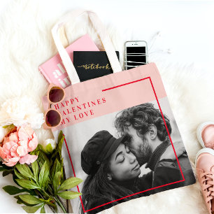 Tote Bag Photo moderne   Cadeau de Valentines Rouge et Rose