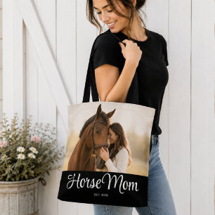 Tote Bag Photo noir avec texte établi pour maman de cheval