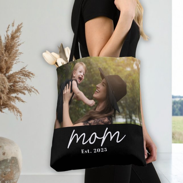 Tote Bag Photo noir de script établi de maman (Créateur téléchargé)