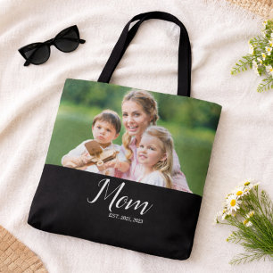 Tote Bag Photo noire avec texte établi par maman