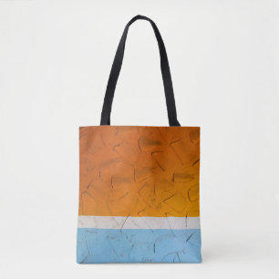 Tote Bag Photo of orange, white, and blue artwork