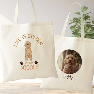 Tote Bag Photo personnalisé de Goldendoodle La vie est doré
