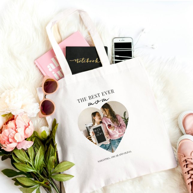 Tote Bag Photo personnalisé Meilleure Maman Ever Cœur  (Créateur téléchargé)