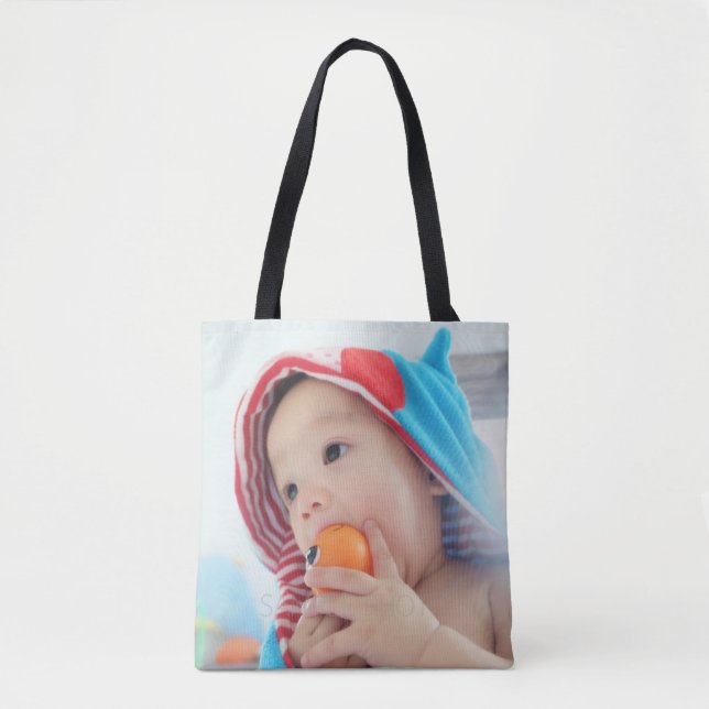 Tote Bag Photo personnalisée avec monogramme et nom (Devant)
