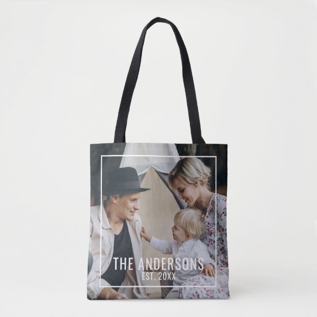Tote Bag Photo personnalisée avec nom de famille et année d (Devant)