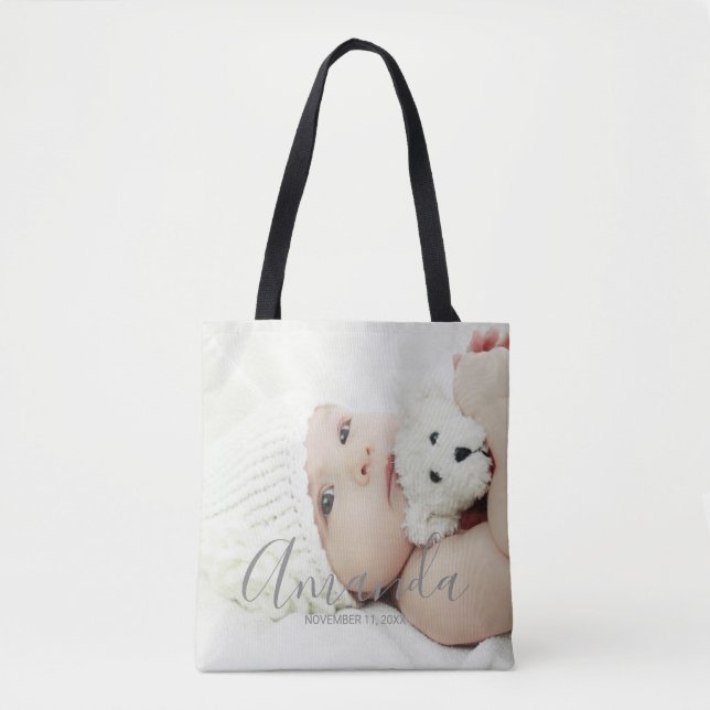 Tote Bag Photo personnalisée avec nom et texte personnalisé (Devant)