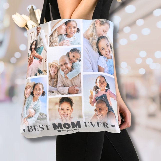 Tote Bag Photo personnalisée Collage Maman (Personalized Photo Collage Mom Tote Bag)
