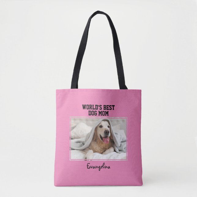 Tote Bag Photo personnalisée Girly Worlds Best Dog Mom (Devant)
