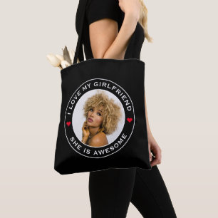 Tote Bag Photo Texte Coeur J'Aime Mon Awesome Petite Amie