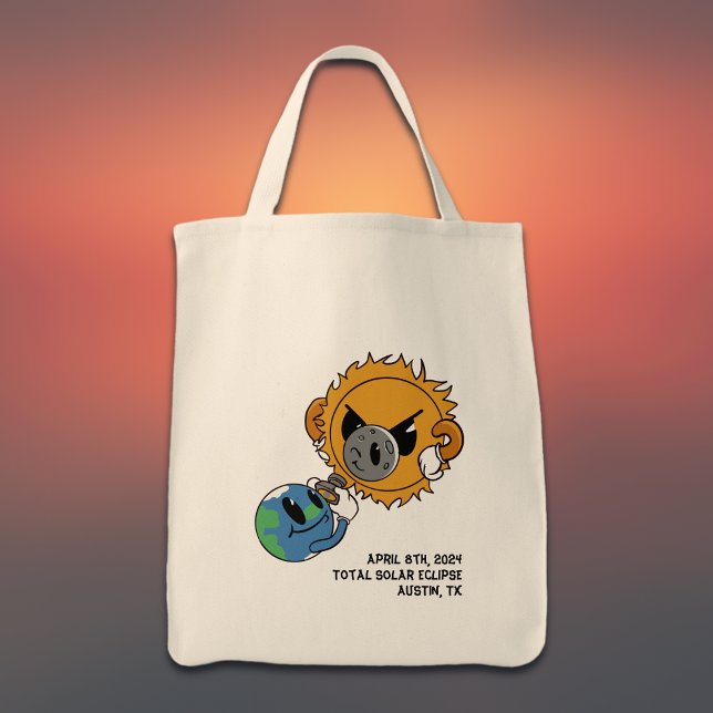 Tote Bag Photobomb Solaire Eclipse 2025 Personnalisé (All text editable, customize with your city/state or edit as required )