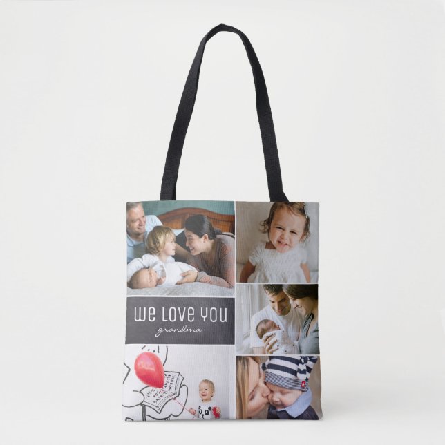 Tote Bag Photos de famille Nous t'aimons grand-mère (Devant)