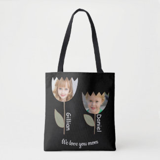 Tote Bag Photos de fleurs personnalisées et noms sur Fourre