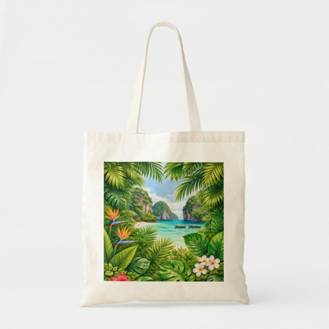 Tote Bag Phuket Thaïlande Lagune Tropicale Hibiscus (Devant)
