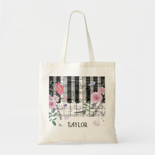Tote Bag piano de musique fleur sauvage (Devant)