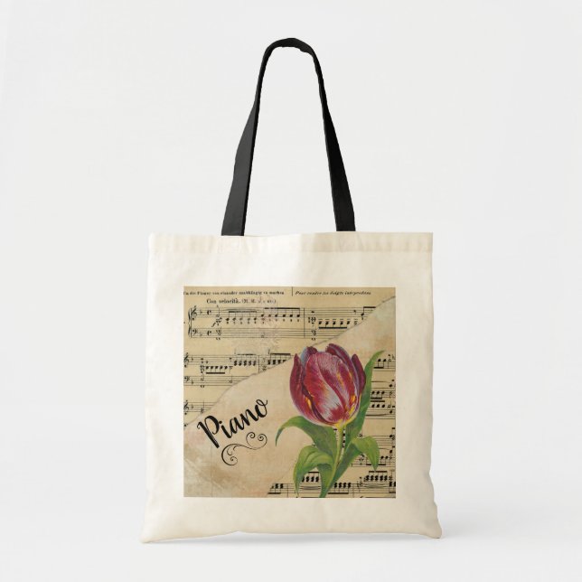 Tote Bag Piano Elegant Tulip Partition Vintage (Devant)