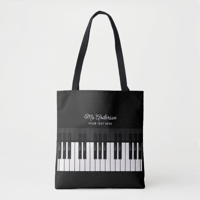 Tote Bag Piano Enseignant/Joueur Nom personnalisé et texte  (Devant)