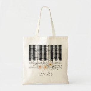 Tote Bag piano fleur sauvage blanc délicat