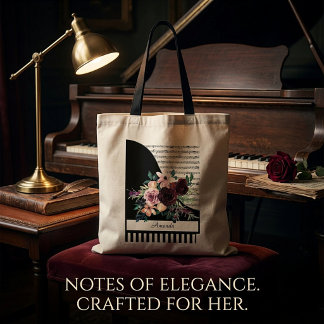 Tote Bag piano floral personnalisé Bourgogne