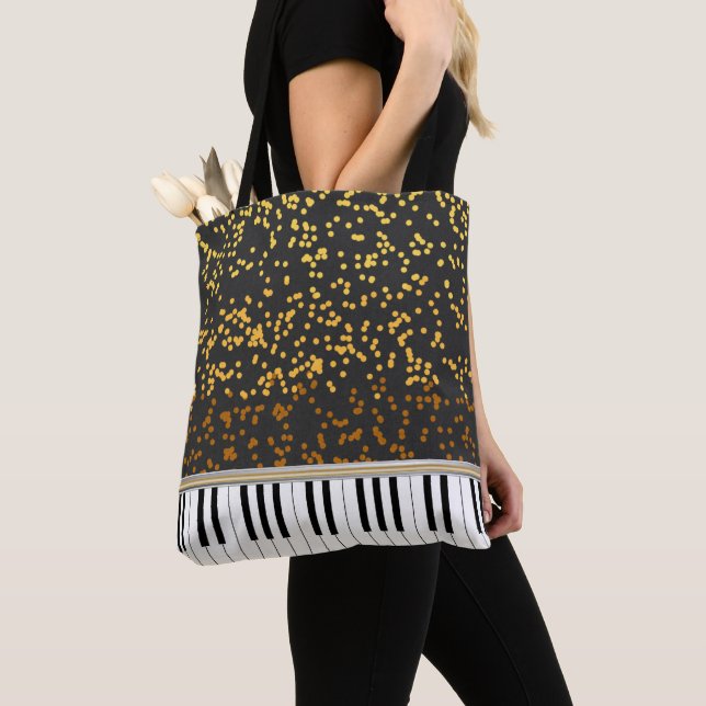 Tote Bag Piano Keys Gold Pois Motif (De près)