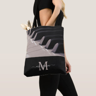 Tote Bag Piano Keys Musique Amoureux Enseignant Monogramme 