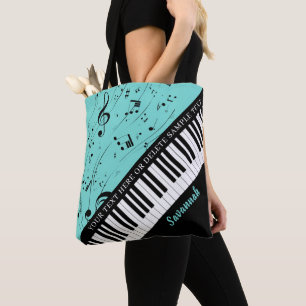 Tote Bag Piano Music Notes Nom du script Black Mint